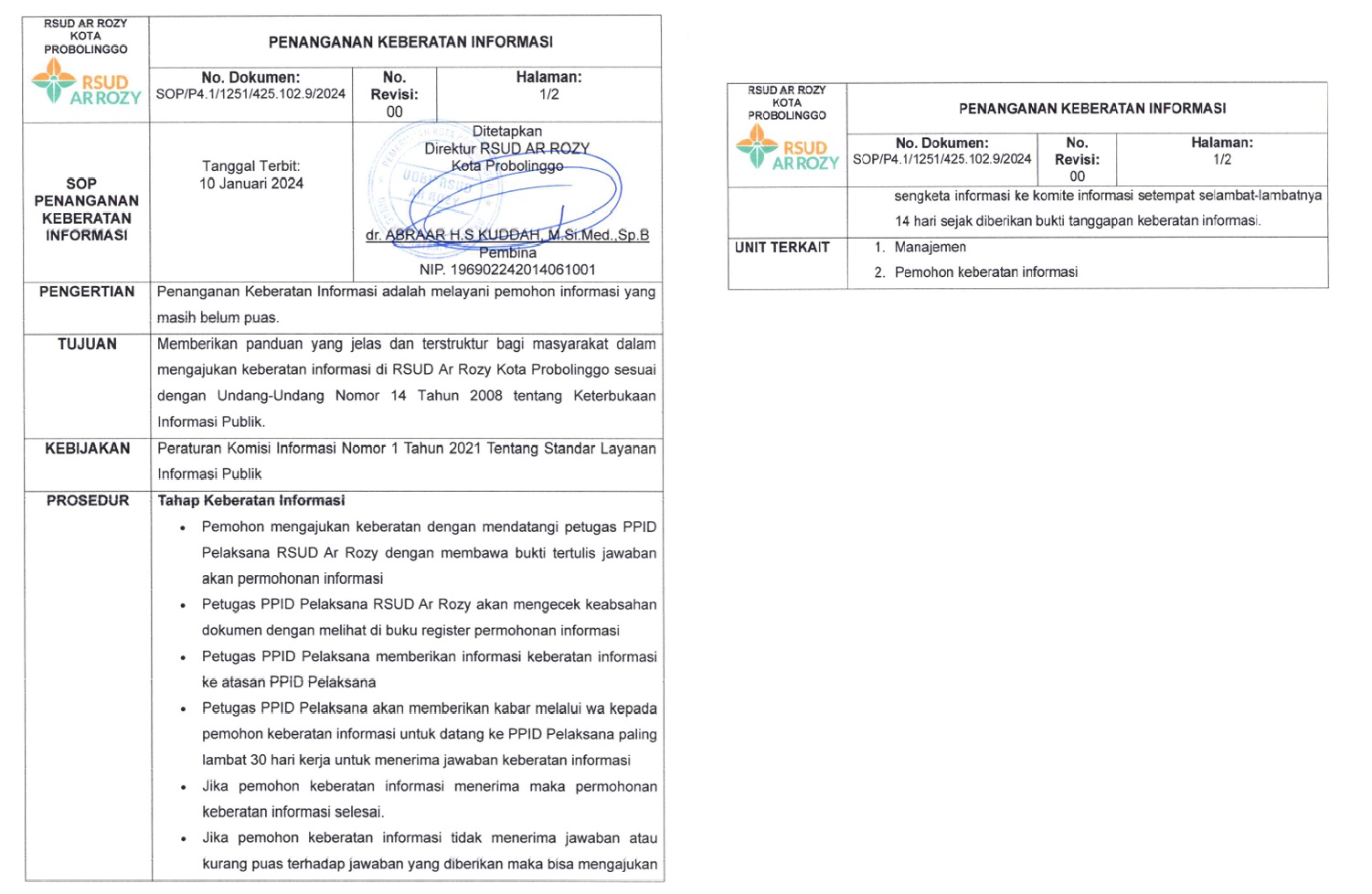 SOP Penanganan Keberatan Informasi PPID RSUD Ar Rozy