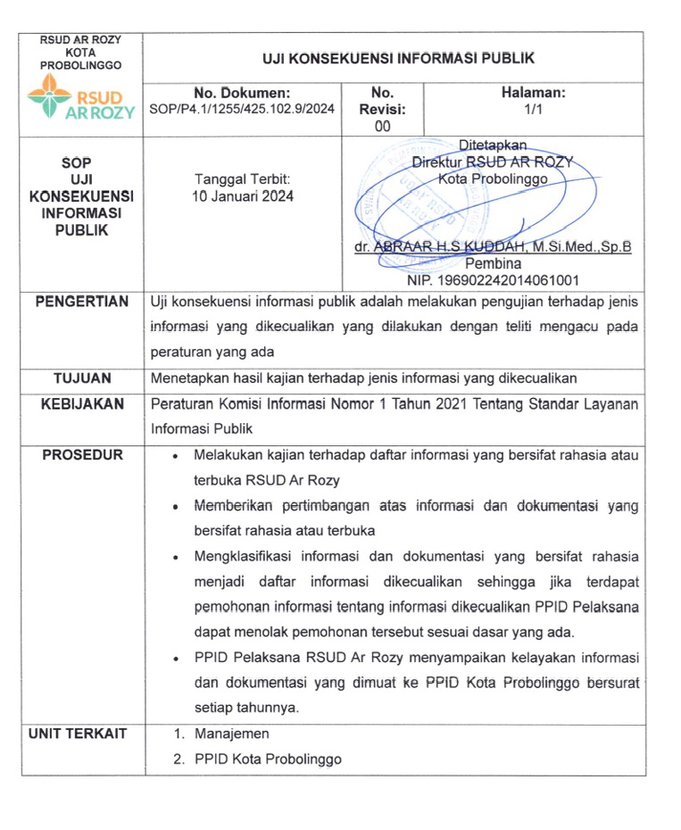 SOP Konsekuensi Informasi Publik PPID RSUD Ar Rozy