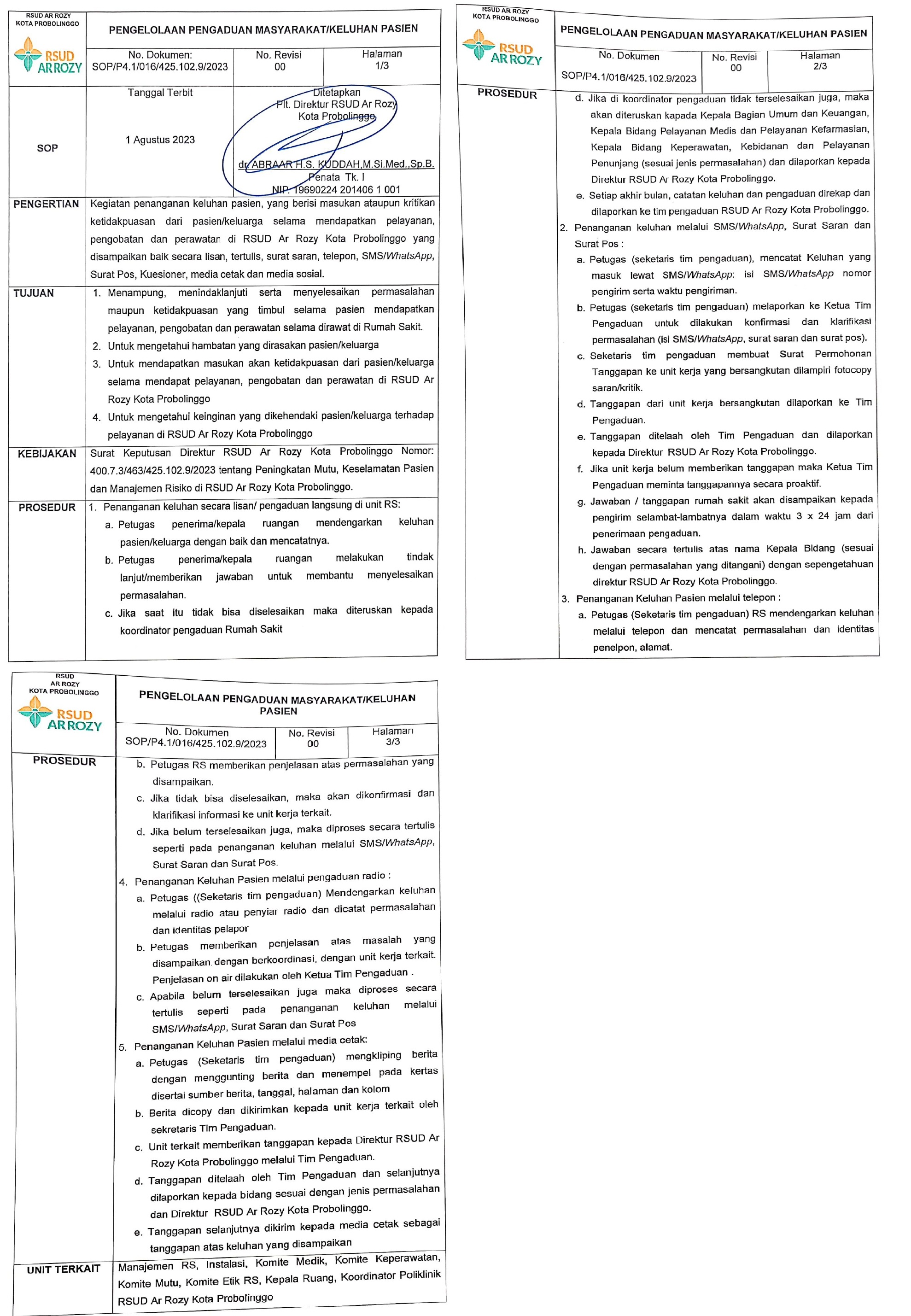 SOP Pengaduan PPID RSUD Ar Rozy